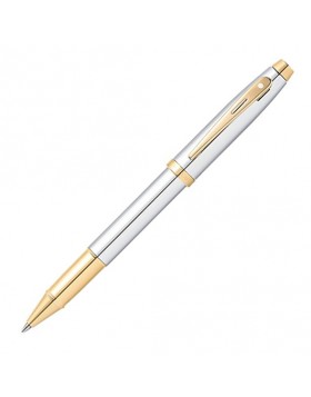 Sheaffer 100 Bright Chrome Gold Trim 9340 Rollerball Pen